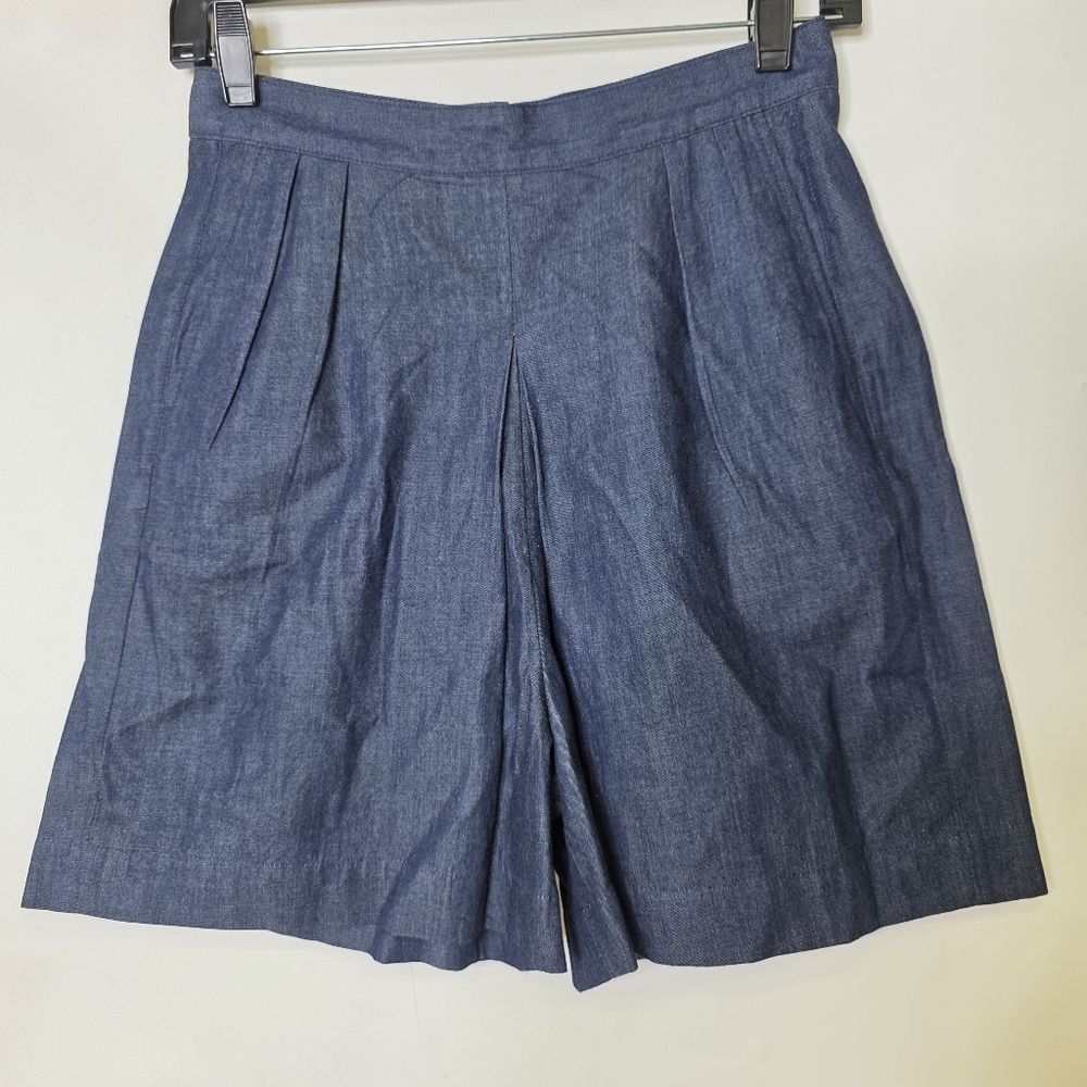 3x1 Soft denim pleated Bermuda shorts